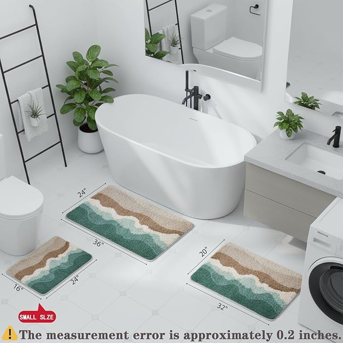 Microfiber Bathroom Rugs, Absorbent Soft Shaggy Carpet Floor Mats for Shower Tub Sink Toilet, Non-Slip Plush Carpet Floor Mats for Living Room Bedroom Kitchen ，Green，24 X 16 Inches