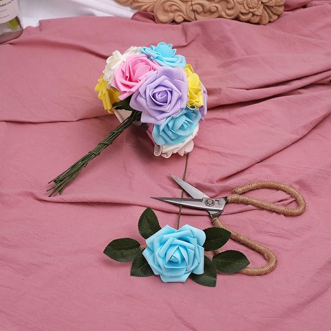 N&T NIETING Artificial Flowers Easter, Fake Flowers Roses Perfect for DIY Wedding Bridal Bouquets Centerpieces Bridal Shower Party Home Flower Arrangement Decorations, 50Pcs, Series Color B