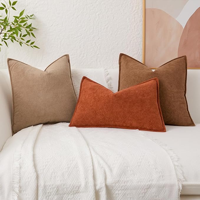 Kevin Textile Waterproof Decorative Pillow Covers Camel 18x18 Inch Pack of 2 Soft Boucle Textured Throw Pillowcases Elegant Accent Pillows for Couch Sofa Chair Bed Home Decor Indoor Outdoor