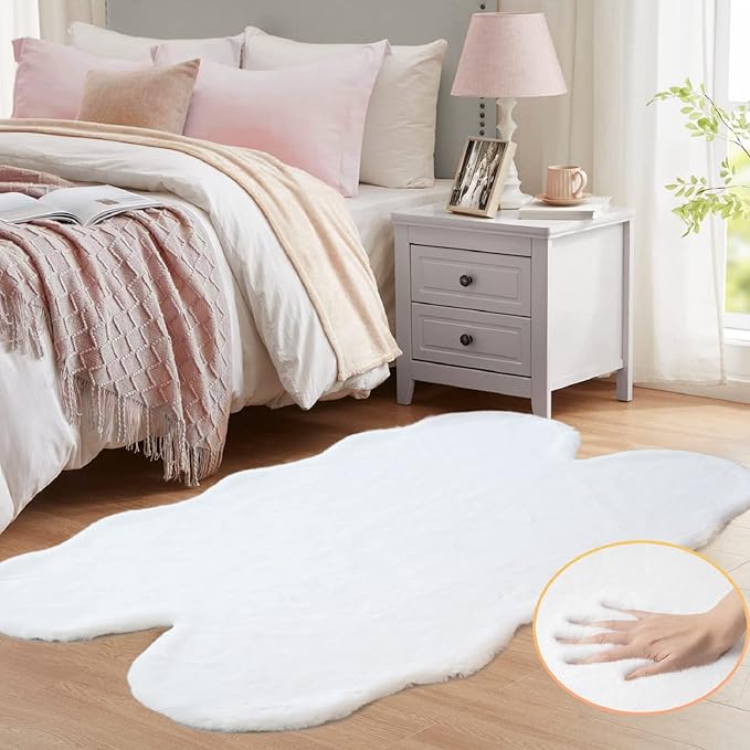 White Faux Rabbit Shaggy Fur Rug 4x6 Area Rugs for Living Room Washable Rugs Teen Room Bedroom Home Décor