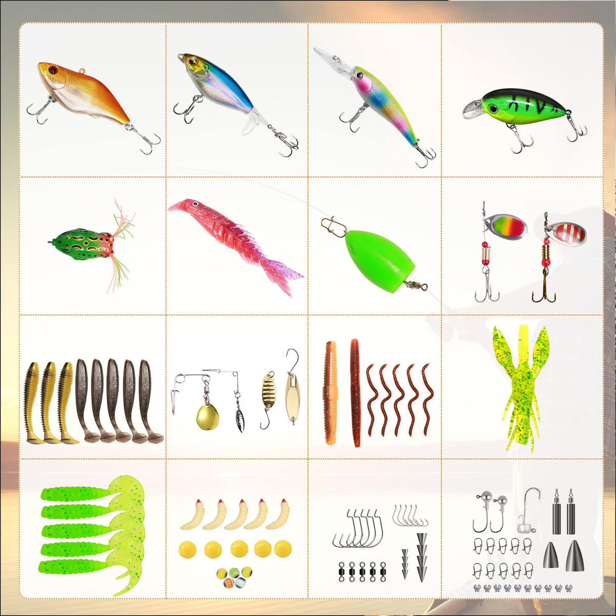 Fishing Lures Accessories Kit with Tackle Box, Suitable for Freshwater and Saltwater Fishing Gift for Men