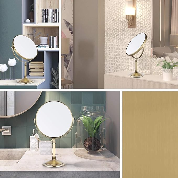 Nicesail Tabletop Makeup Mirror, Double-Side 1X-10X, 360 Swivel Magnifying Mirror for Table Desk Make up Vanity, No Light Antique Bronze (8 Inch, 10X)