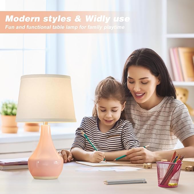 Seealle Modern Pink Table Lamps Set of 2 - Bedroom Lamps for Nightstand,19.4" Bedside Pink Lamp for Girls Room Living Room with Rocker Swtich