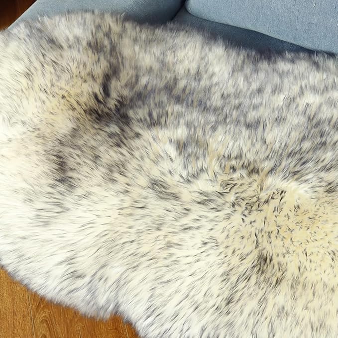 Premium Genuine Fur Sheepskin Rug Real Australia Sheepskin Natural Luxury Fluffy Lambskin Fur Area Rug Seat Covers for Kids Bedroom Sofa Chair Cover (Gray Tip, Double Pelt/2ft x 6ft)