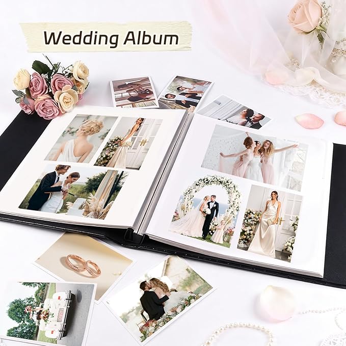 RECUTMS 60 Pages Picture Album Self Adhesive 4x6 5x7 8x10 Leather Cover DIY Magnetic Scrapbook Album Suitable Wedding Photo Album Baby Picture Book Family Scrapbook Photo Album (Wine Red)
