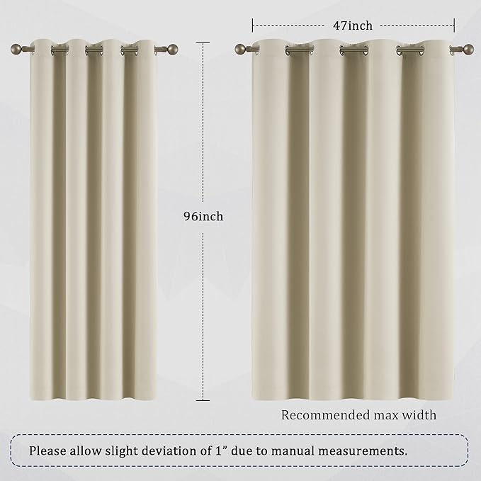 DUALIFE Cream Beige Curtains 96 Inch Length Blackout Window Drapes for Bedroom Thermal Insulated Room Darkening Curtains 2 Panels for Living Room,Grommet Top 52x96 Inches Long Buttercream
