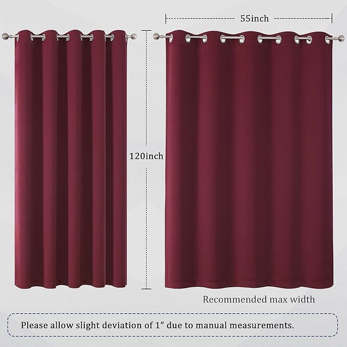 DUALIFE Burgundy Red Curtains for Bedroom Extra Long Drapes 120 Inches Long for Living Room 60 by 120 Inch Length, Set of 2, Grommet Top