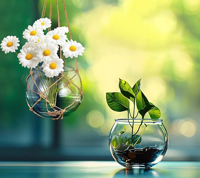 SAILINGSTORY Hanging Glass Plant Terrarium 5" Glass Planter Propagation Stations Flower Vase Clear Set of 2 Pack