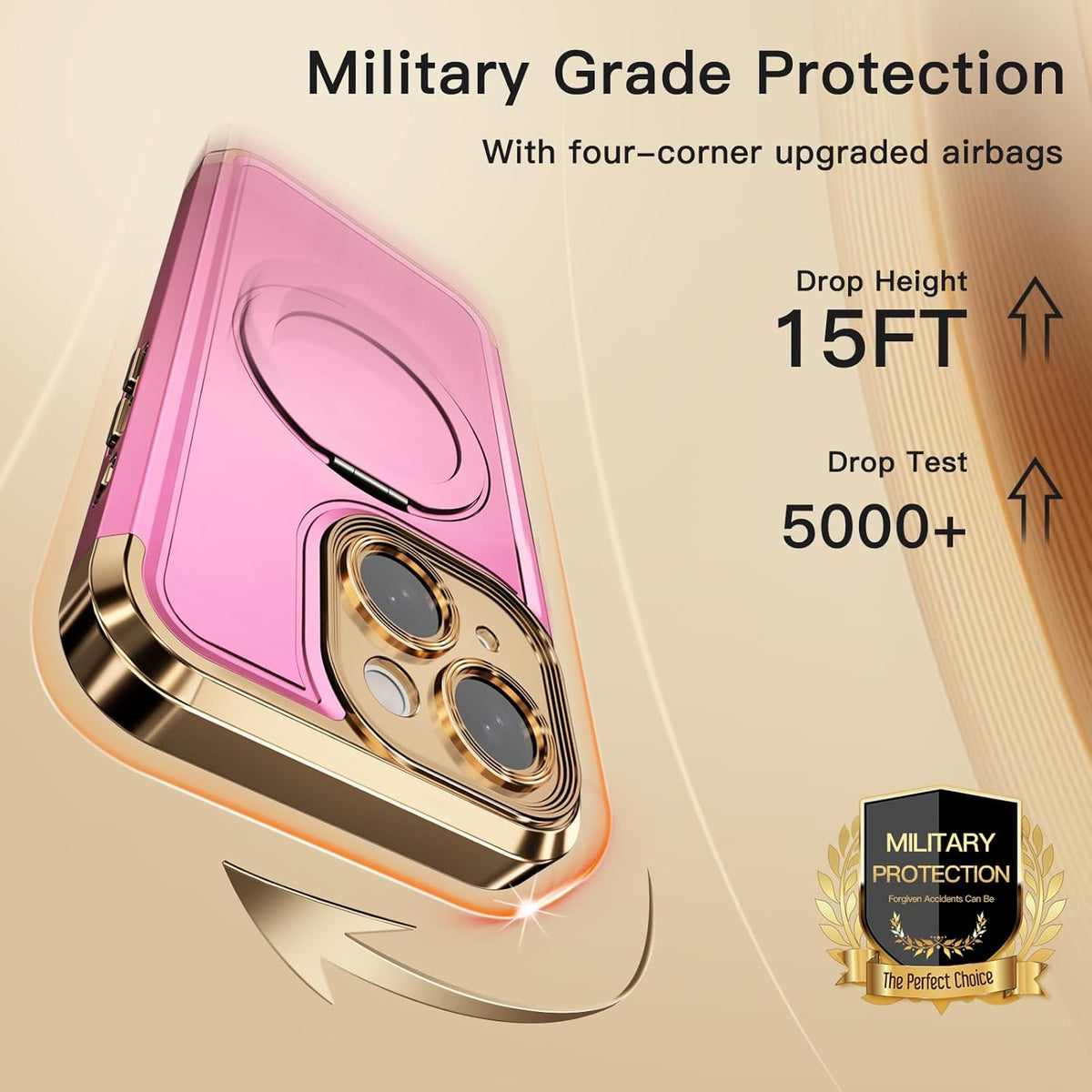 COOLQO 13 6.1'' 360 for iPhone Case Upgraded Spin Magnetic Stand [Compatible with Magsafe][Military Protection] Plating