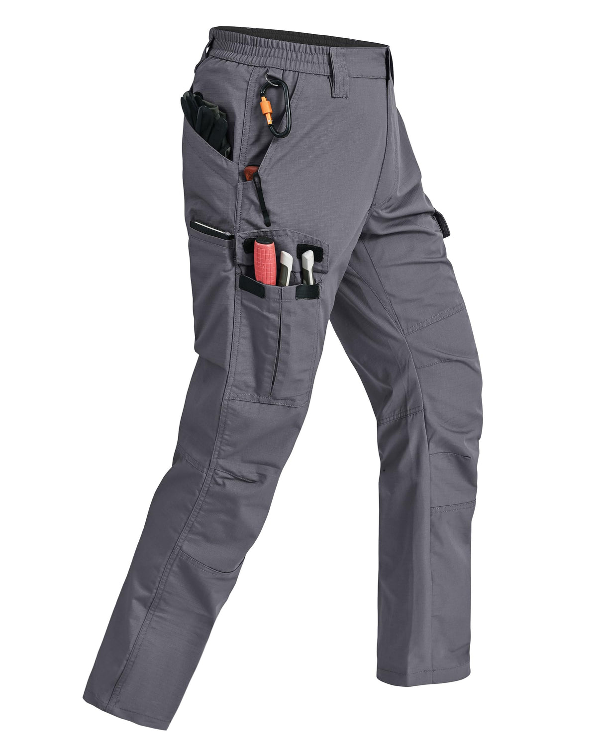 Rapoo Tactical Pants for Men Cargo Working Fishing Hiking Pants for Men with Multi Pockets Elastic Waist Mens Ripstop Construction Carpenter Pants Grey 40Wx30L