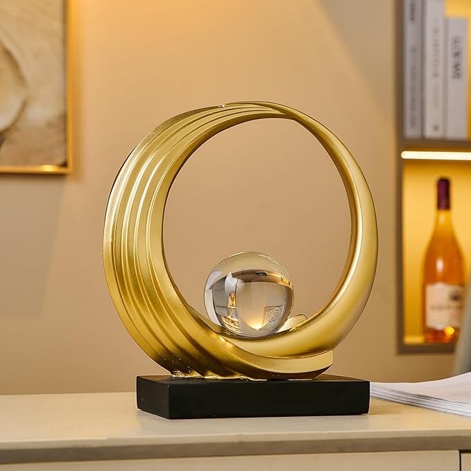 Golden Wave Resin Origami Statue Modern Abstract Home Decoration Emphasizes Abstract Office Desk Center Art Statue Table Family Bedroom Living Room Stripe Decoration (A)