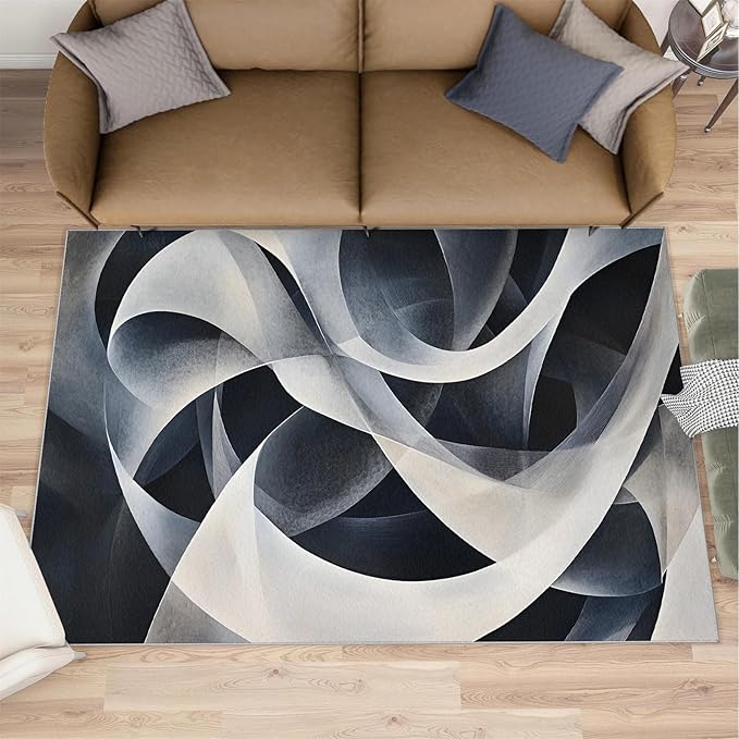 Abstract Lines Area Rug 5x6 Washable Rug Geometric Stripes Rugs for Living Room Minimalism Non Slip Carpet Floral Print Mat Bedroom Bathroom