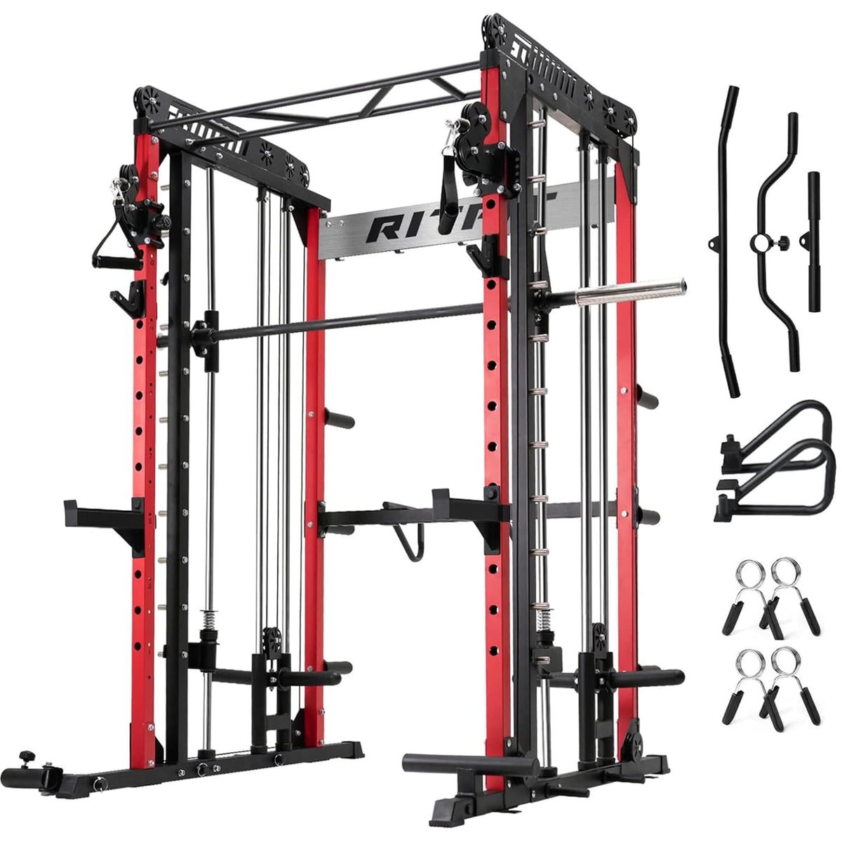 RitFit M1 & M1 Pro Smith Machine with Cable Crossover System, Multi-Function Squat Rack Power Cage for Home Gym, Power Rack and Packages