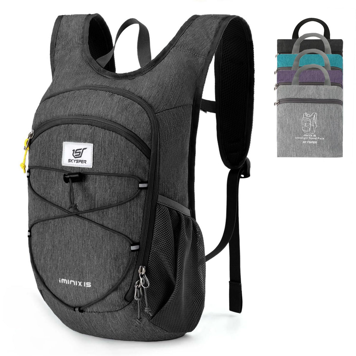 SKYSPER 15L Foldable Hiking Backpack Lightweight Packable Travel Daypack with Chest Strap Small Outdoor Folding Back Pack Collapsible Bag for Women Men (Black)