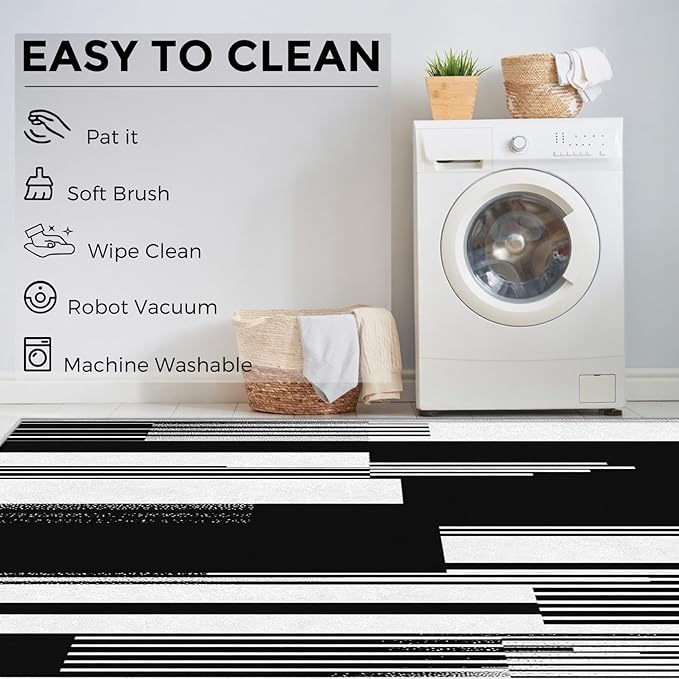 Black and White Stripe Rugs for Home Decor, 4x5 ft, Modern Stripes Area Rugs for Living Room, Soft Non Slip Washable Abstract Striped Carpet Bedroom Decorations Dt-Ghf-31