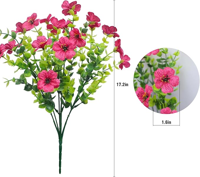 Rose Red Artificial Outdoor Flowers 12 Bundles Silk Fake Daisy Romantic Fake Plants Stems for Garden, Pergola, or Outdoor Party Decor Outside (Rose red Daisy)