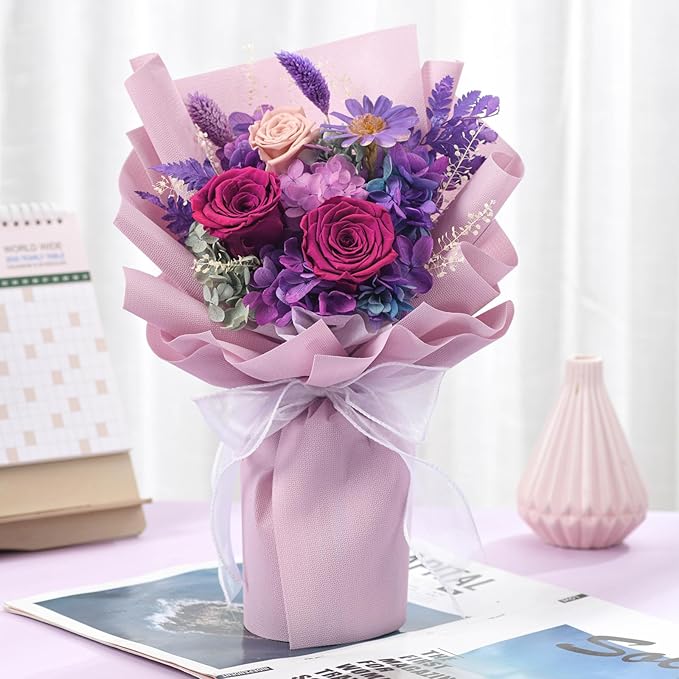 lovenfold Flowers for Delivery,Preserved Flowers Bouquets,Purple Rose Bouquets That Last 1-3 Years,Birthday Flowers Gifts for Women Mom Grandma Wife Friends
