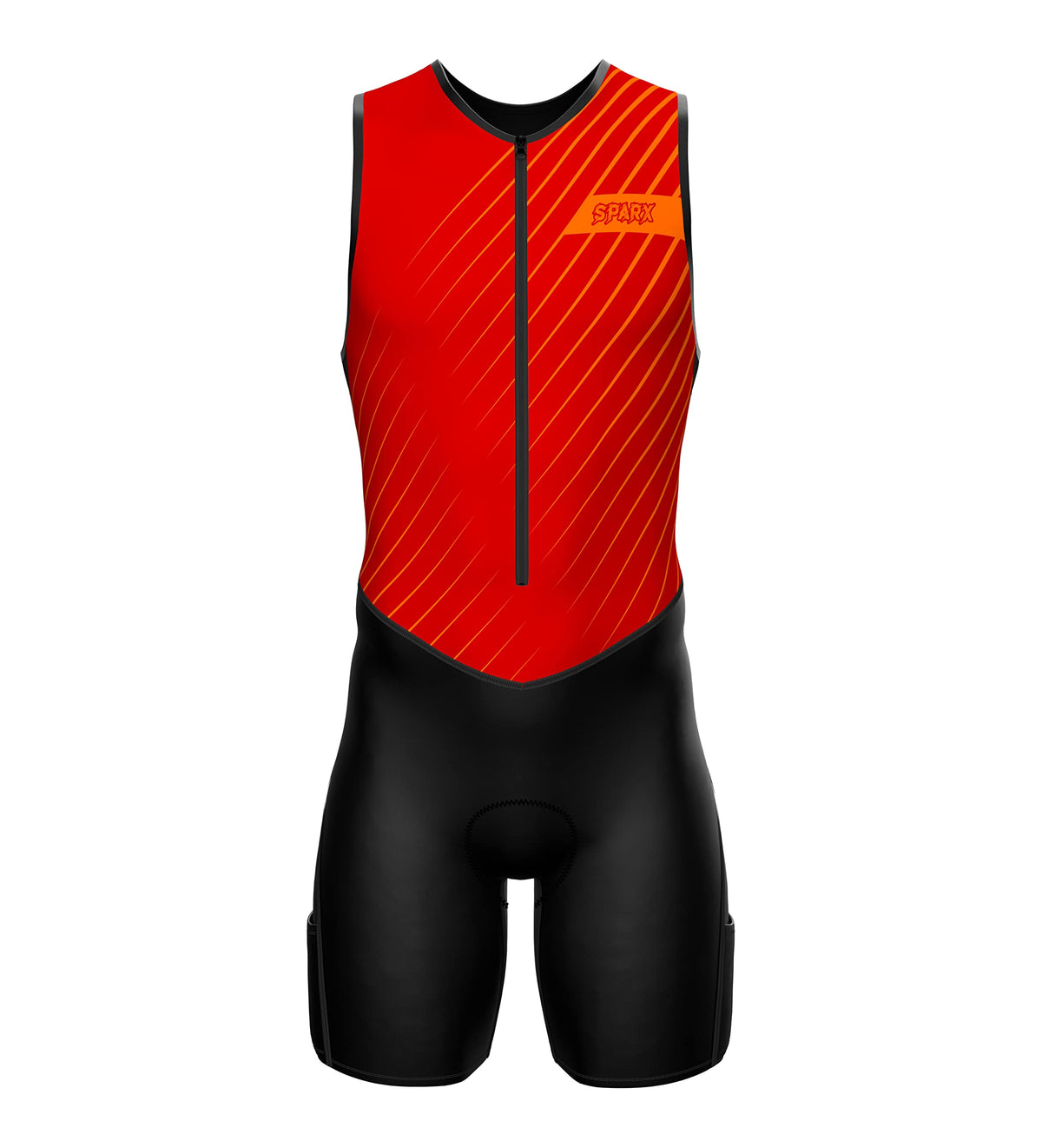 Sparx Men's Premium Triathlon Suit – Padded, Quick-Dry, Compression Fit, Lightweight Tri Suit for Swim, Bike, Run Race & Training (RedOrange, XL)