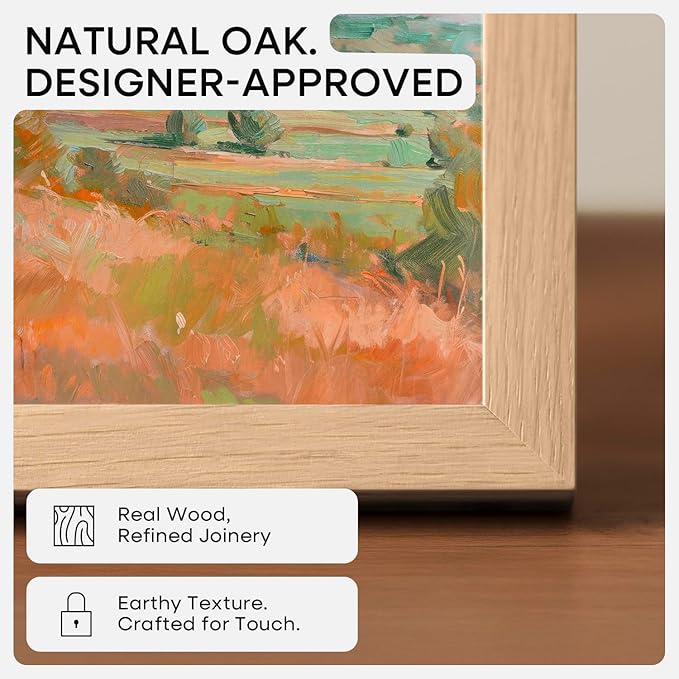 Homeforia 6x9 Picture Frame Natural Wood, High End Oak 6x9 Light Wooden Frames with Mat 4x6 for Photo, 6 x 9 Frame Matted to 4 x 6 Print, 9x6 Wall or Tabletop Frame, Tempered Glass, Wall Kit, Set of 1