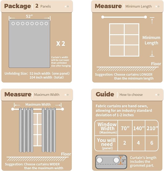 BGment Oatmeal Blackout Curtains for Living Room - 84 Inch Long Linen Textured Thermal Insulated Total Sun Blocking Bronze Grommet Window Drapes for Farmhouse, 2 Panels, 52 x 84 Inch