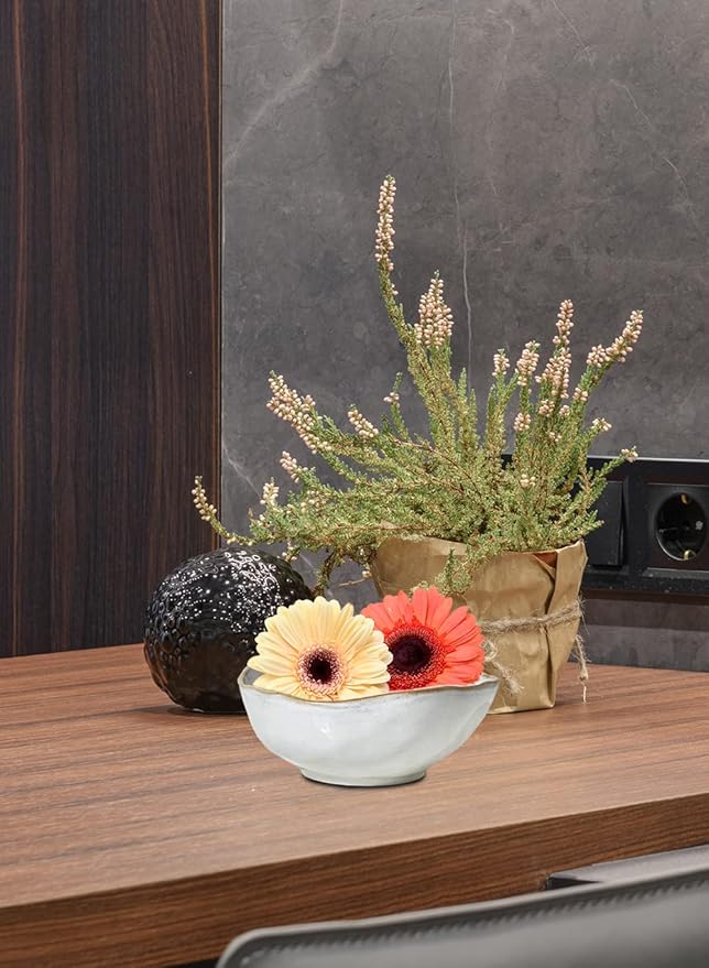 Serene Spaces Living Small Free-Form Edge Glazed Ceramic Bowl, Centerpiece for Vintage Weddings, Events, Measures 6" Long, 5.5" Wide, 2.75" Tall