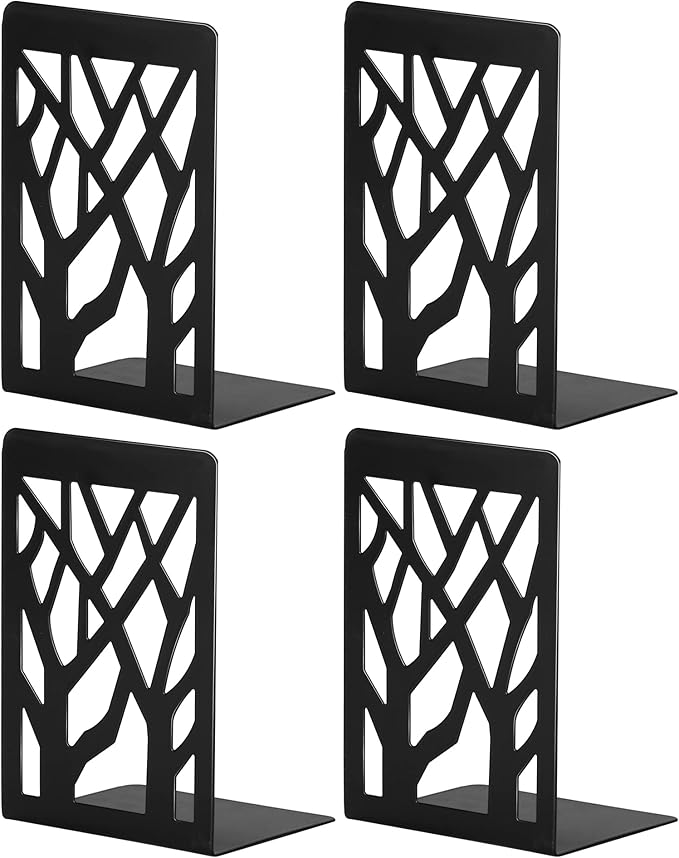 Book Ends, Bookends, Bookends for Shelves, Bookend, Book Ends for Heavy Books, Black Metal Book Shelf Holder Home Decorative, Book Stoppers for Shelves 2 Pair