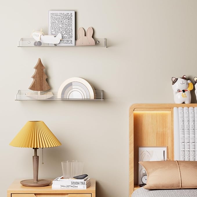 Acrylic Shelves for Bathroom, Clear Floating Shelves for Wall, Wall Organizer Suitable for Bathroom, Bedroom, and Living Room Storage for Make Up,Action Figure,Books -3 Pack