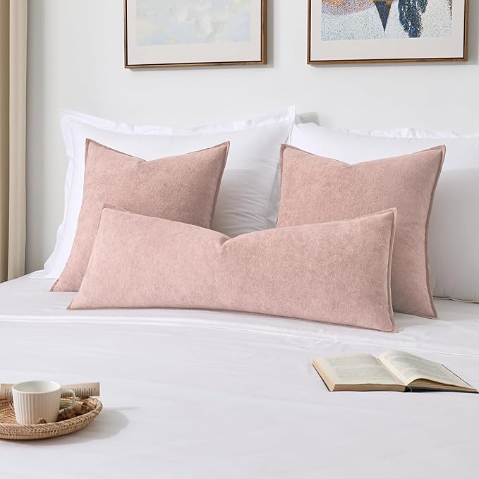 Kevin Textile Valentines Day Decorative Pillow Covers Light Pink 20x20 Inch Pack of 2 Waterproof Soft Boucle Textured Throw Pillowcases Elegant Accent Pillows for Couch Sofa Chair Bed Home