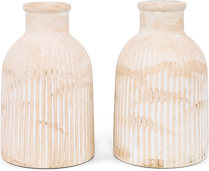 White Ceramic Vase Set of 2 – Modern Farmhouse Decorative Vases for Home, Kitchen, Living Room, Bedroom, Office, Bathroom & Shelf Table Centerpieces