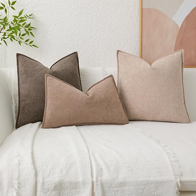 Kevin Textile Waterproof Decorative Pillow Covers Coco Brown 22x22 Inch Pack of 2 Soft Boucle Textured Euro Pillowcases Elegant Accent Pillows for Couch Sofa Chair Bed Home Decor Indoor Outdoor