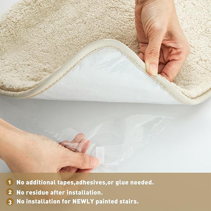 PURE ERA Carpet Stair Tread Landing Mat Area Rug Ultra Plush Shag Soft Non Slip Skid Resistant Tape Free Indoor Doormat Washable Reusable Beige 2' X 6'