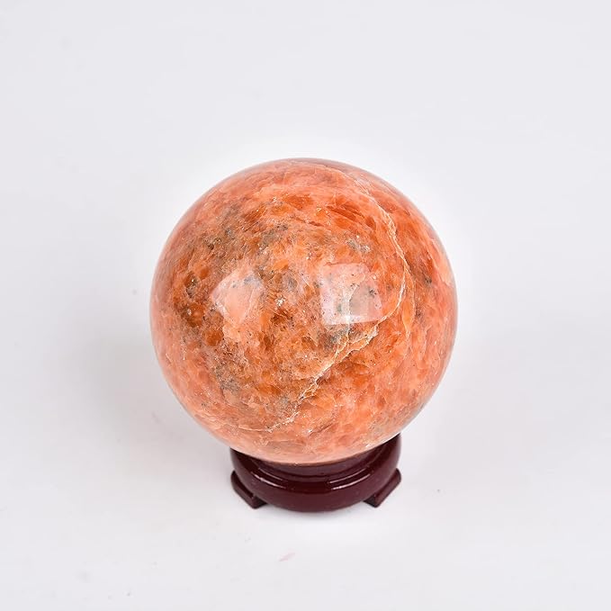 JIC Gem Sunstone Healing Crystals Sphere Ball Natural Rare Sparkling Crystal Sphere Ball Mineral Quartz Stone Ball with Decorative Stand Home Decoration (70-80mm)