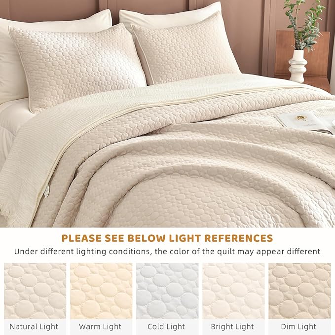 Sanracie Oversized King Quilt Bedding 128"x120",Wheat Colored 100% Cotton Cal King Quilt Bedspread Set 3Pcs Circular Quilting Super King Bedspread Coverlet Sets for All Season Lightweight Soft