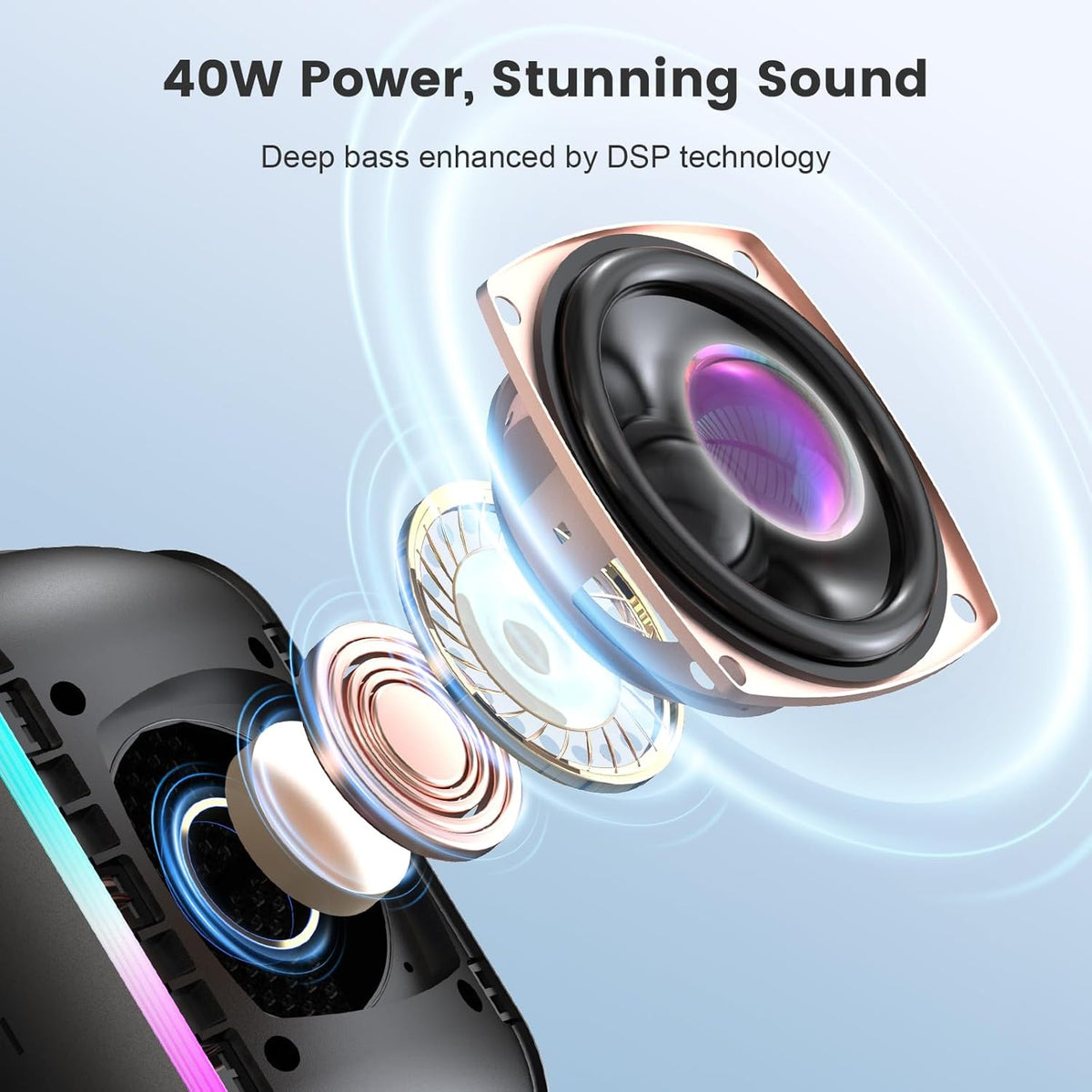 ZICOROOP 40W 5.3, IPX6 12H Bluetooth Speaker, Portable Wireless with Stereo Bass, Bluetooth Waterproof Shower Speakers