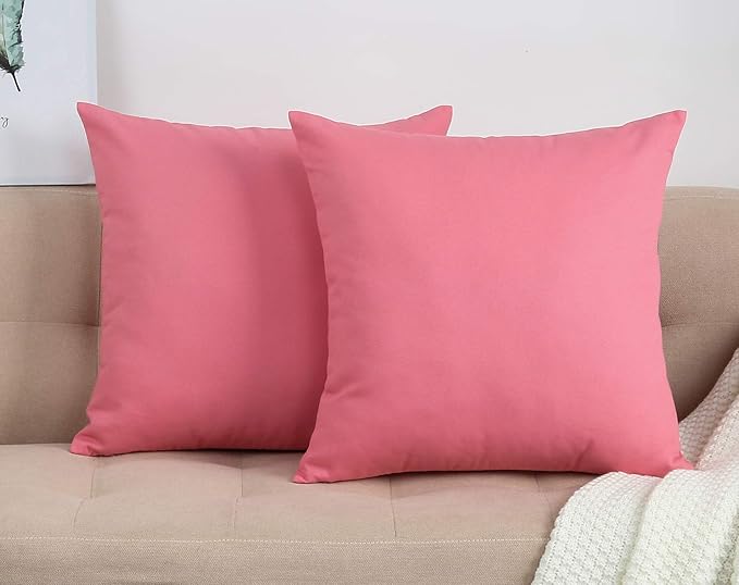 TangDepot Handmade Decorative Solid 100% Cotton Canvas Throw Pillow Covers /Pillow Shams, (16" x16" , Pink, 1 Count (Pack of 1))