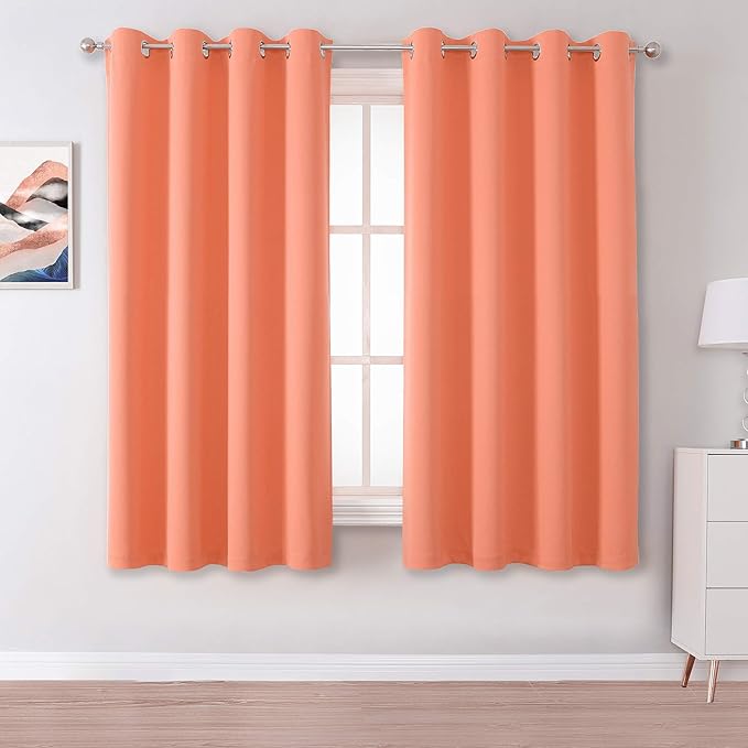 DUALIFE Coral Curtain Panels for Girls Bedroom 54 Inch Length 2 Panels Set Peach Salmon Color Curtains for Nursery Grommet 52 W x 54 L Inch