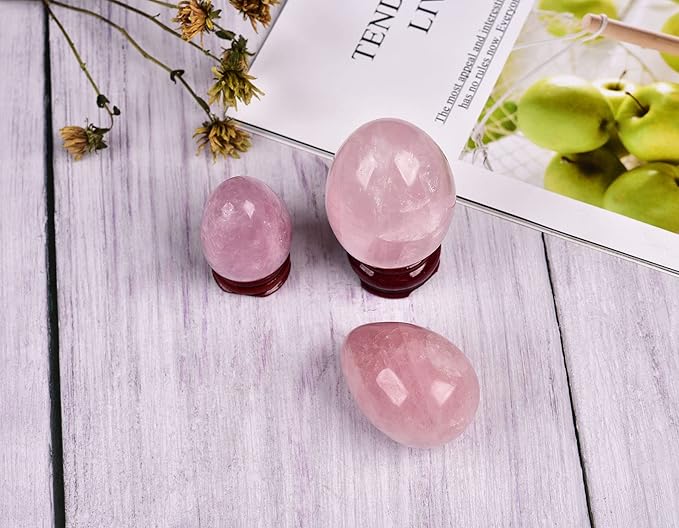 AMOYSTONE Natural Rose Quartz Egg Healing Crystal Ball Irregular Large Easter Egg 3.5-4", Home Decoration Healing Reiki