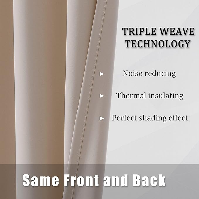 DUALIFE Warm Taupe Room Darkening Curtain Panels - Light Blocking Privacy Sliding Door Closet Curtain Covers for Bedroom/Dining Room, 34 by 80 Inches Long, 2 Panels