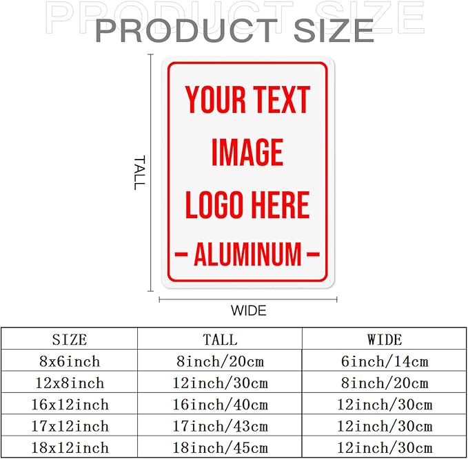 Bulk Custom Aluminum Metal Sign - Personalized Outdoor Indoor for Garden, Office, Business, Farm, Home, Bar - Add Text, Logo, Image - 17"x12"