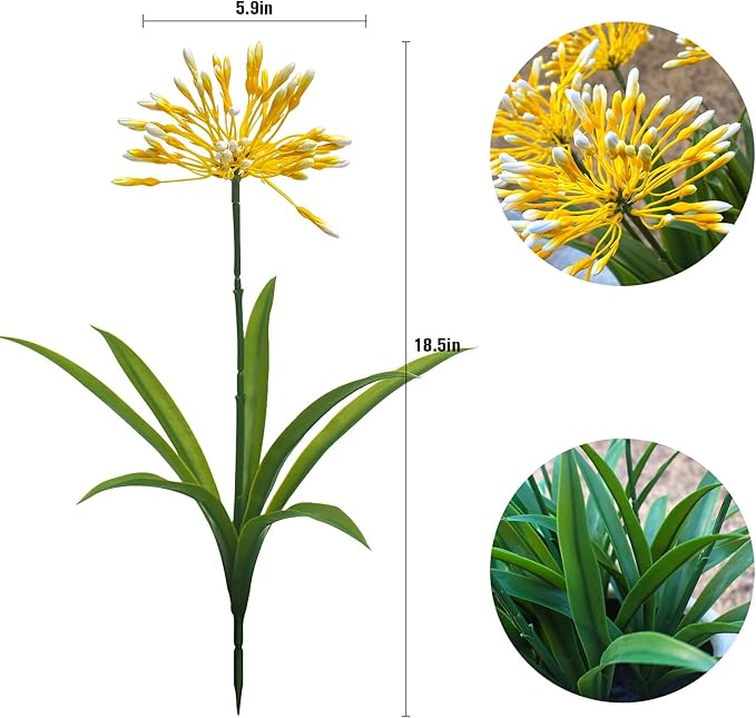 Fake Plants Outdoor with Flowers Artificial Agapanthus Large Plastic Faux Flower 8 Bundles 18.9 in Spring Summer Decoration for Patio Front Porch Platers Decor Outside