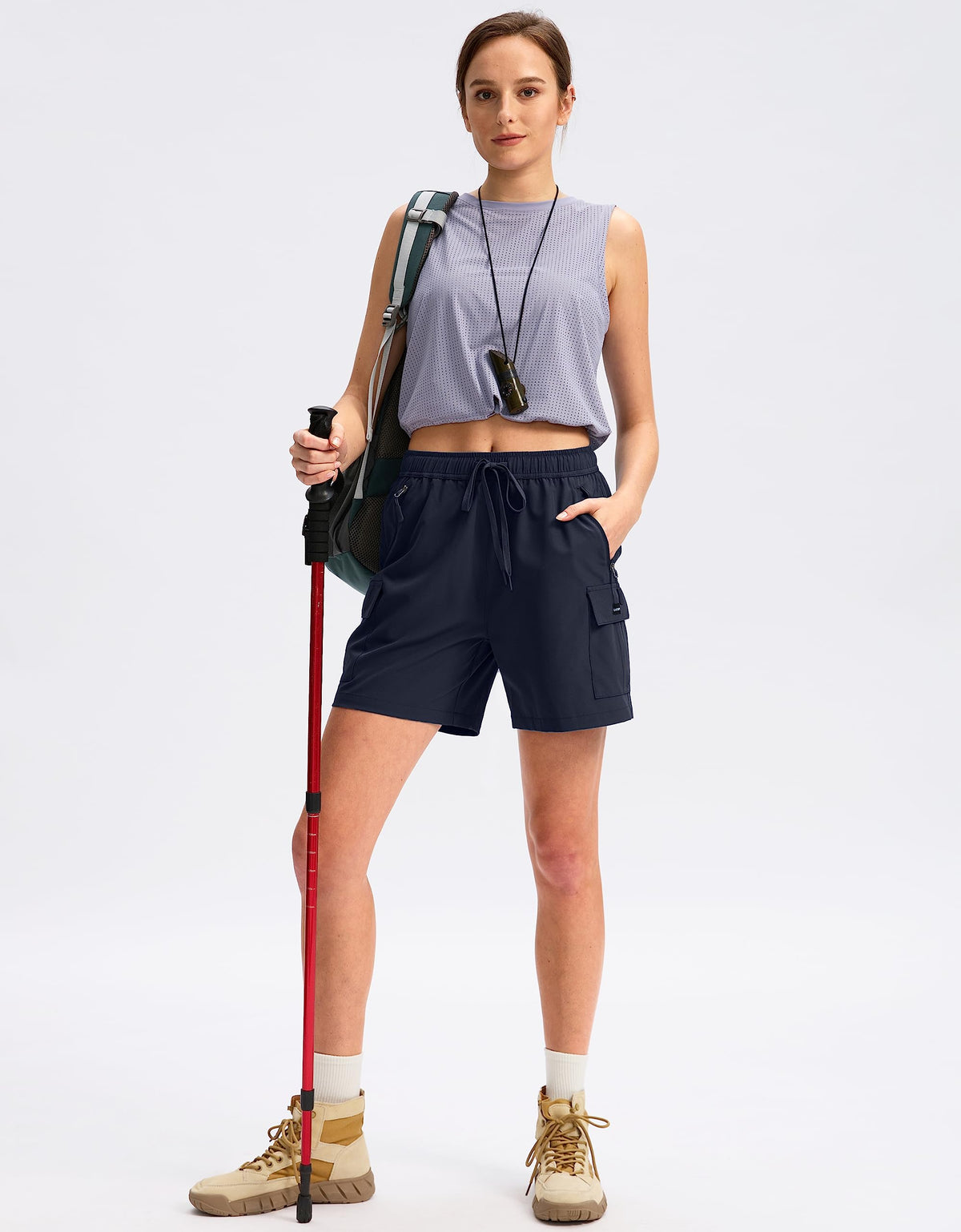 SANTINY Women's 5''/ 7''/9'' Hiking Cargo Shorts Quick Dry Lightweight Summer Shorts for Women Athletic Golf Zipper Pockets(Navy_XL)