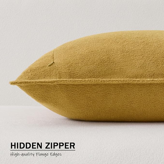 Kevin Textile Waterproof Decorative Pillow Covers Mustard Yellow 26x26 Inch Pack of 2 Soft Boucle Textured Euro Pillowcases Elegant Accent Pillows for Couch Sofa Chair Bed Home Decor Indoor Outdoor