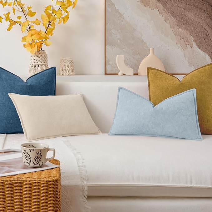 Kevin Textile Waterproof Decorative Pillow Covers Light Blue 26x26 Inch Pack of 2 Soft Boucle Textured Euro Pillowcases Elegant Accent Pillows for Couch Sofa Chair Bed Home Decor Indoor Outdoor