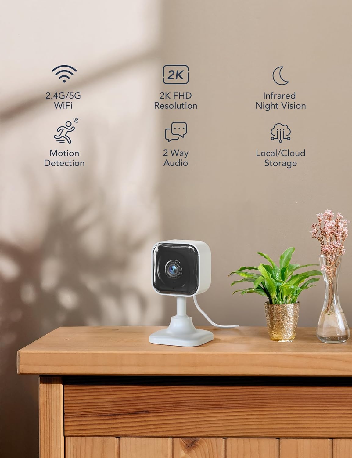 GNCC 2K 2.4G/5G 2 4Pack Cameras for Home Security Indoor, Pet Cam with Phone App, Mini Dog Camera w/Motion Detection