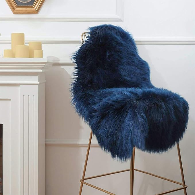 Ashler faux fur rug, Fluffy Shaggy Area Rug Ultra Soft 2 x 3 Feet Sheepskin Fur Rug, Navy Blue Fuzzy Rug Machine Washable Shag Rug, Nursery Decor Throw Rugs for Bedroom, kids room, Living Room