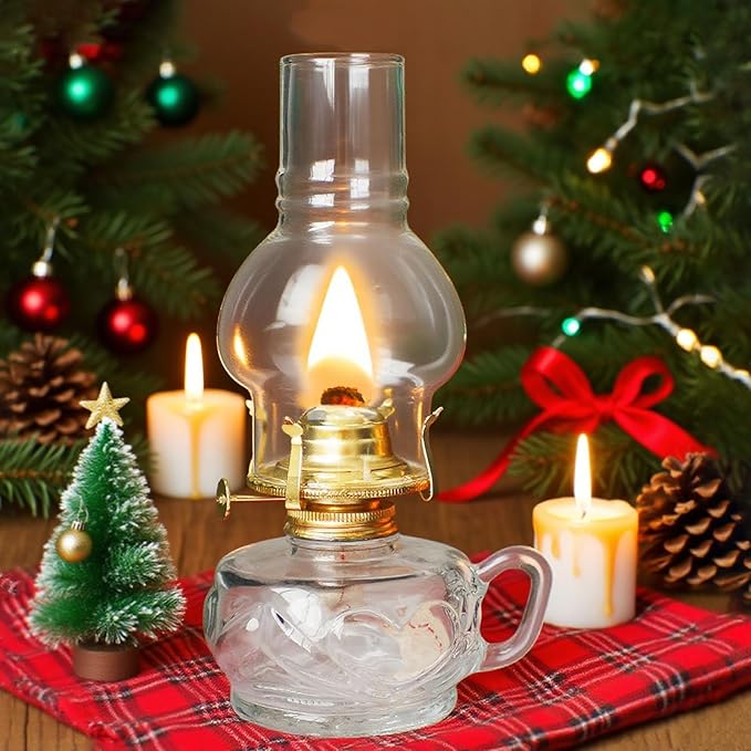 Large Rustic Kerosene Lamp Lantern Chamber Antique Oil Lamps for Indoor Use Home Decor Lighting Vintage Glass Clear (Gold/Clear)