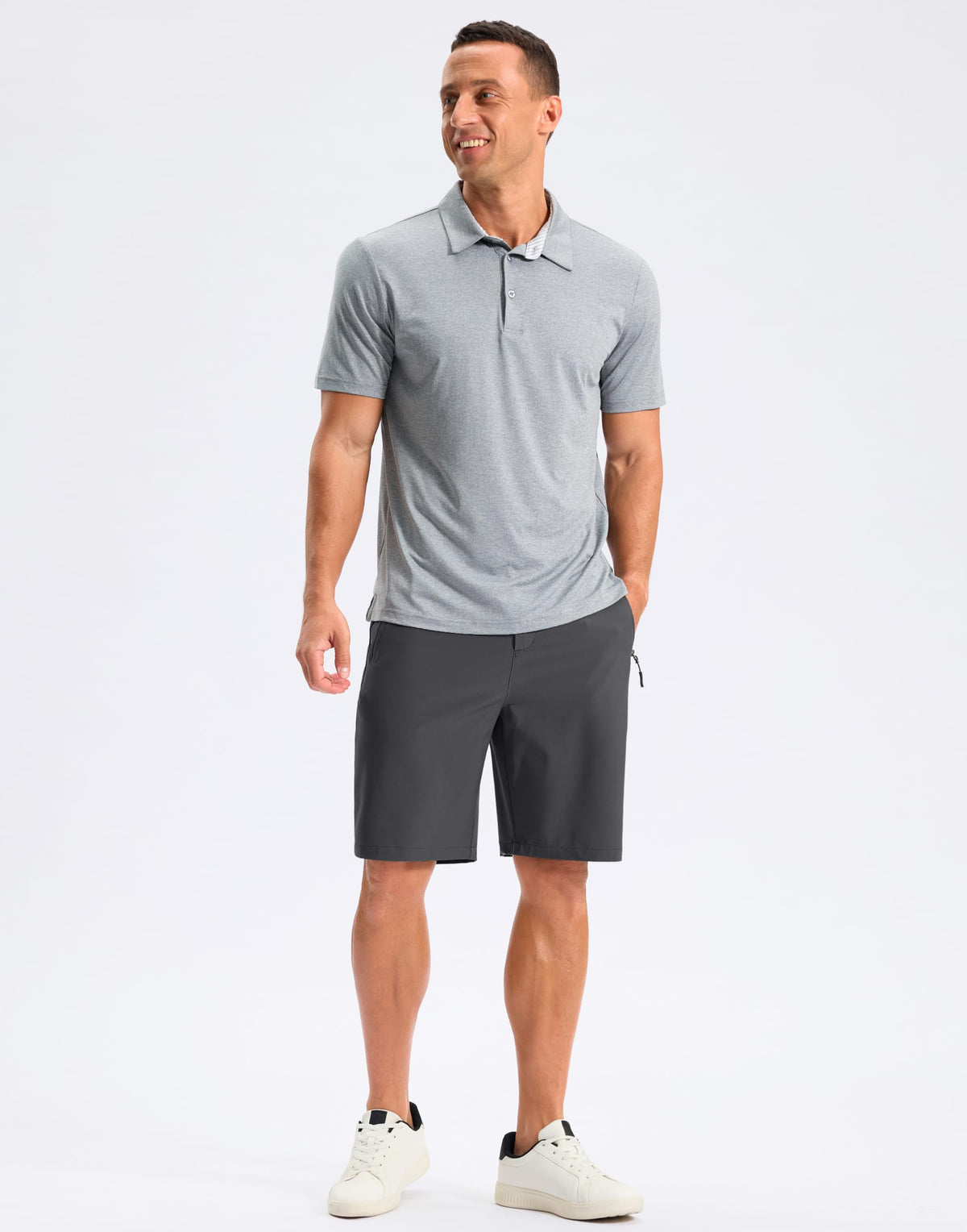 Pudolla Mens Hiking Shorts 5"/7"/9" Lightweight Quick Dry Casual Golf Shorts for Men Work Fishing with 3 Zipper Pockets(Dark Grey 9 Inseam-L)