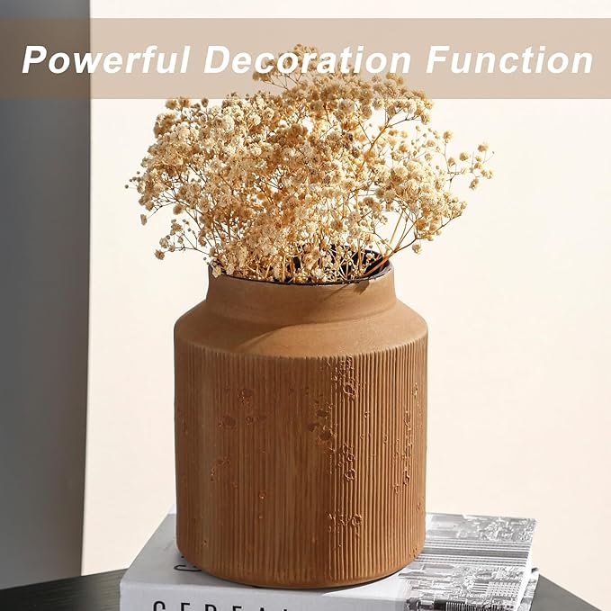 Farmhouse Vase for Home Decor, Vintage Rustic Terracotta Flower Vase Suitable for Home Decor, Living Room, Shelf, Dining Table. 7IN. Ochre