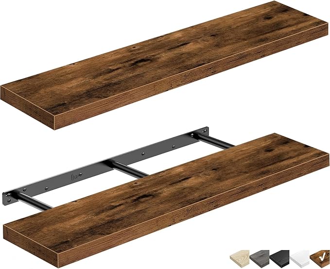 QEEIG Floating Shelves for Wall 31.5" Long - Wall Mounted Shelf Bathroom Kitchen Living Room Bedroom Farmhouse Home Decor Display Bookshelf Large 31.5 x 9.3 inch Set of 2, Rustic Brown (008-80BN)