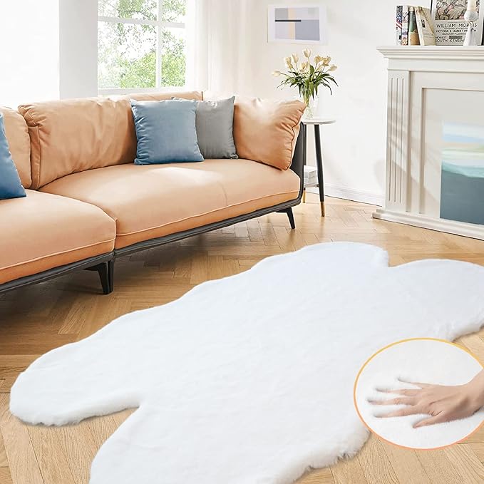 White Faux Rabbit Shaggy Fur Rug 4x6 Area Rugs for Living Room Washable Rugs Teen Room Bedroom Home Décor